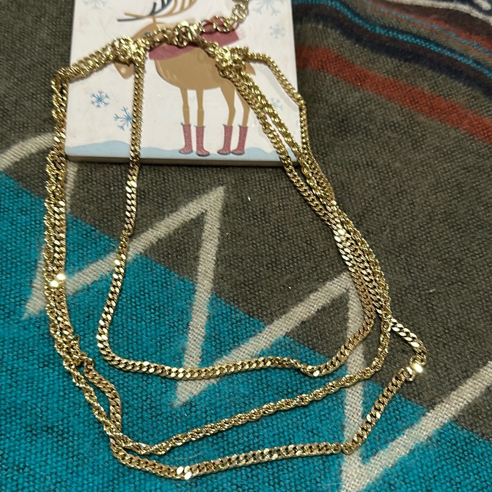 NWOT Multi chain layered gold tone necklace sparkly curb rope chain 17” +